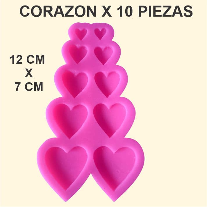 MOLDE DE SILICONA CORAZON X10